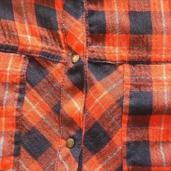 FP Free People Boho L/S plaid Top Gauzy Tunic Snaps Red Blue Relaxed Sz S EUC - Picture 6 of 12